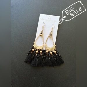 Black&Gold Beaded Dangle Trendy Tassel Earring